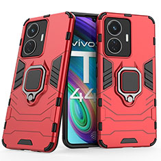 Vivo T1 4G用ハイブリットバンパーケース プラスチック アンド指輪 マグネット式 KC1 Vivo レッド