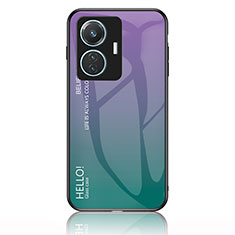 Vivo T1 4G用ハイブリットバンパーケース プラスチック 鏡面 虹 グラデーション 勾配色 カバー LS1 Vivo マルチカラー