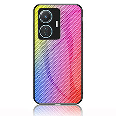 Vivo T1 4G用ハイブリットバンパーケース プラスチック 鏡面 虹 グラデーション 勾配色 カバー LS2 Vivo ピンク