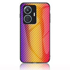 Vivo T1 4G用ハイブリットバンパーケース プラスチック 鏡面 虹 グラデーション 勾配色 カバー LS2 Vivo オレンジ