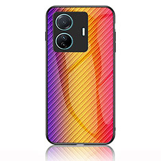 Vivo T1 5G用ハイブリットバンパーケース プラスチック 鏡面 虹 グラデーション 勾配色 カバー LS2 Vivo オレンジ