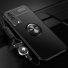 Vivo T1x 5G用極薄ソフトケース シリコンケース 耐衝撃 全面保護 アンド指輪 マグネット式 バンパー SD3 Vivo ブラック