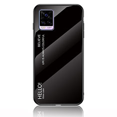 Vivo V20用ハイブリットバンパーケース プラスチック 鏡面 虹 グラデーション 勾配色 カバー LS1 Vivo ブラック