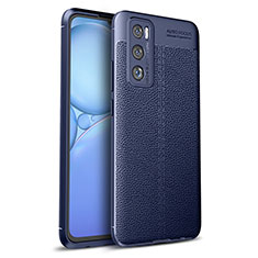 Vivo V20 SE用シリコンケース ソフトタッチラバー レザー柄 カバー Vivo ネイビー