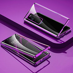 Vivo V21 5G用ケース 高級感 手触り良い アルミメタル 製の金属製 360度 フルカバーバンパー 鏡面 カバー Vivo パープル