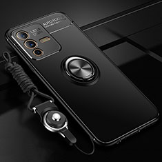 Vivo V23 Pro 5G用極薄ソフトケース シリコンケース 耐衝撃 全面保護 アンド指輪 マグネット式 バンパー SD3 Vivo ブラック