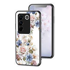 Vivo V27 5G用ハイブリットバンパーケース プラスチック 鏡面 花 カバー S01 Vivo ホワイト