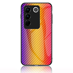 Vivo V27 5G用ハイブリットバンパーケース プラスチック 鏡面 虹 グラデーション 勾配色 カバー LS2 Vivo オレンジ