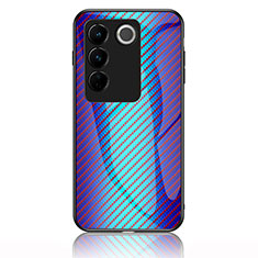 Vivo V27 5G用ハイブリットバンパーケース プラスチック 鏡面 虹 グラデーション 勾配色 カバー LS2 Vivo ネイビー