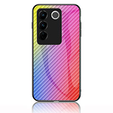 Vivo V27 Pro 5G用ハイブリットバンパーケース プラスチック 鏡面 虹 グラデーション 勾配色 カバー LS2 Vivo ピンク