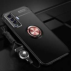 Vivo X50 5G用極薄ソフトケース シリコンケース 耐衝撃 全面保護 アンド指輪 マグネット式 バンパー Vivo ゴールド・ブラック