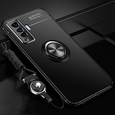 Vivo X50 5G用極薄ソフトケース シリコンケース 耐衝撃 全面保護 アンド指輪 マグネット式 バンパー Vivo ブラック