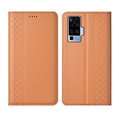 Vivo X50 Pro 5G用手帳型 レザーケース スタンド カバー L02 Vivo オレンジ