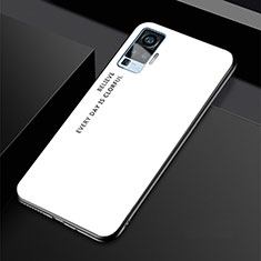 Vivo X50 Pro 5G用ハイブリットバンパーケース プラスチック 鏡面 虹 グラデーション 勾配色 カバー Vivo ホワイト