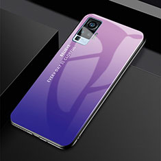 Vivo X50 Pro 5G用ハイブリットバンパーケース プラスチック 鏡面 虹 グラデーション 勾配色 カバー Vivo パープル