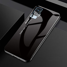 Vivo X50 Pro 5G用ハイブリットバンパーケース プラスチック 鏡面 虹 グラデーション 勾配色 カバー Vivo ブラック