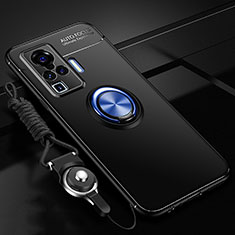 Vivo X50 Pro 5G用極薄ソフトケース シリコンケース 耐衝撃 全面保護 アンド指輪 マグネット式 バンパー Vivo ネイビー・ブラック
