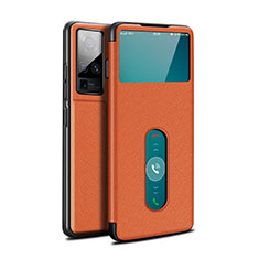 Vivo X50 Pro 5G用手帳型 レザーケース スタンド カバー Vivo オレンジ