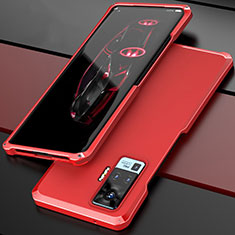 Vivo X51 5G用ケース 高級感 手触り良い アルミメタル 製の金属製 カバー Vivo レッド