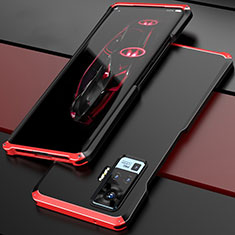 Vivo X51 5G用ケース 高級感 手触り良い アルミメタル 製の金属製 カバー Vivo レッド・ブラック