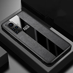 Vivo X51 5G用シリコンケース ソフトタッチラバー レザー柄 カバー Vivo ブラック
