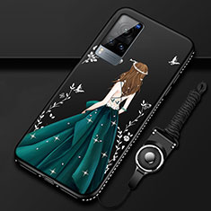 Vivo X60 5G用シリコンケース ソフトタッチラバー バタフライ ドレスガール ドレス少女 カバー Vivo ブラック