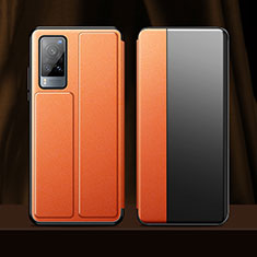 Vivo X60T 5G用手帳型 レザーケース スタンド カバー Vivo オレンジ