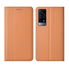 Vivo X60T 5G用手帳型 レザーケース スタンド カバー L02 Vivo オレンジ