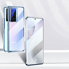 Vivo X70 5G用ケース 高級感 手触り良い アルミメタル 製の金属製 360度 フルカバーバンパー 鏡面 カバー P03 Vivo ネイビー