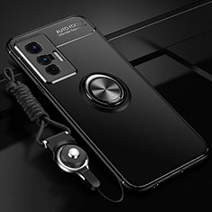 Vivo X70 5G用極薄ソフトケース シリコンケース 耐衝撃 全面保護 アンド指輪 マグネット式 バンパー SD3 Vivo ブラック