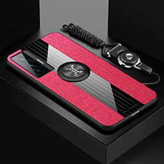 Vivo X70 5G用極薄ソフトケース シリコンケース 耐衝撃 全面保護 アンド指輪 マグネット式 バンパー X03L Vivo レッド
