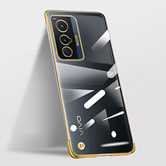 Vivo X70 5G用ハードカバー クリスタル クリア透明 フレームレス Vivo ゴールド