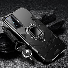 Vivo X70 5G用ハイブリットバンパーケース プラスチック アンド指輪 マグネット式 R01 Vivo ブラック