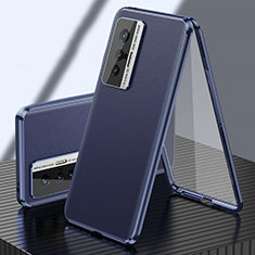 Vivo X70 5G用360度 フルカバー ケース 高級感 手触り良い アルミメタル 製の金属製 と レザー Vivo ネイビー
