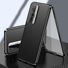 Vivo X70 5G用360度 フルカバー ケース 高級感 手触り良い アルミメタル 製の金属製 と レザー Vivo ブラック