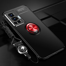 Vivo X70 Pro 5G用極薄ソフトケース シリコンケース 耐衝撃 全面保護 アンド指輪 マグネット式 バンパー SD3 Vivo レッド・ブラック