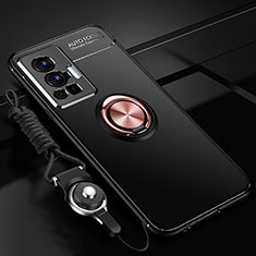 Vivo X70 Pro 5G用極薄ソフトケース シリコンケース 耐衝撃 全面保護 アンド指輪 マグネット式 バンパー SD3 Vivo ゴールド・ブラック