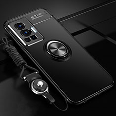 Vivo X70 Pro 5G用極薄ソフトケース シリコンケース 耐衝撃 全面保護 アンド指輪 マグネット式 バンパー SD3 Vivo ブラック