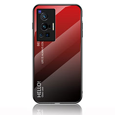 Vivo X70 Pro 5G用ハイブリットバンパーケース プラスチック 鏡面 虹 グラデーション 勾配色 カバー LS1 Vivo レッド