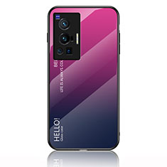 Vivo X70 Pro 5G用ハイブリットバンパーケース プラスチック 鏡面 虹 グラデーション 勾配色 カバー LS1 Vivo ローズレッド