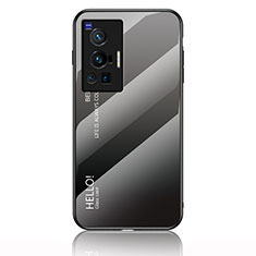Vivo X70 Pro 5G用ハイブリットバンパーケース プラスチック 鏡面 虹 グラデーション 勾配色 カバー LS1 Vivo ダークグレー