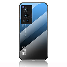 Vivo X70 Pro 5G用ハイブリットバンパーケース プラスチック 鏡面 虹 グラデーション 勾配色 カバー LS1 Vivo ネイビー