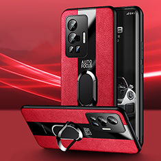 Vivo X70 Pro 5G用シリコンケース ソフトタッチラバー レザー柄 アンド指輪 マグネット式 PB1 Vivo レッド