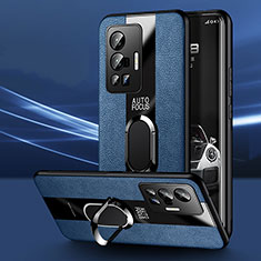 Vivo X70 Pro 5G用シリコンケース ソフトタッチラバー レザー柄 アンド指輪 マグネット式 PB1 Vivo ネイビー
