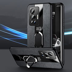 Vivo X70 Pro 5G用シリコンケース ソフトタッチラバー レザー柄 アンド指輪 マグネット式 PB1 Vivo ブラック