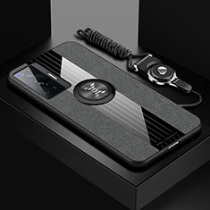 Vivo X70 Pro 5G用極薄ソフトケース シリコンケース 耐衝撃 全面保護 アンド指輪 マグネット式 バンパー X03L Vivo グレー