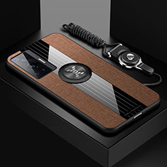 Vivo X70 Pro 5G用極薄ソフトケース シリコンケース 耐衝撃 全面保護 アンド指輪 マグネット式 バンパー X03L Vivo ブラウン
