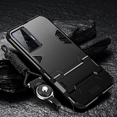 Vivo X70 Pro 5G用ハイブリットバンパーケース スタンド プラスチック 兼シリコーン カバー R01 Vivo ブラック