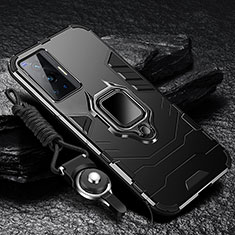 Vivo X70 Pro 5G用ハイブリットバンパーケース プラスチック アンド指輪 マグネット式 R01 Vivo ブラック