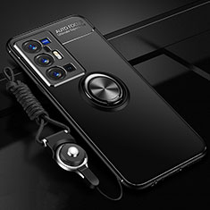 Vivo X70 Pro+ Plus 5G用極薄ソフトケース シリコンケース 耐衝撃 全面保護 アンド指輪 マグネット式 バンパー SD3 Vivo ブラック